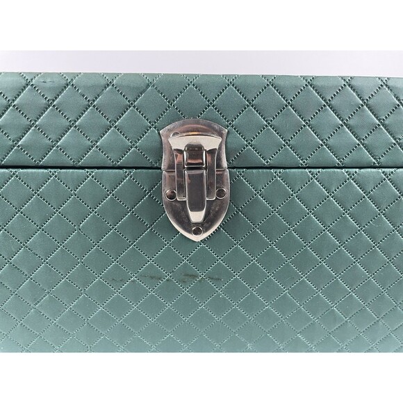 Vintage Green Quilted Vinyl Sewing Box with Tray Drawer 1950s/60s Case w/ Handle - Picture 2 of 14